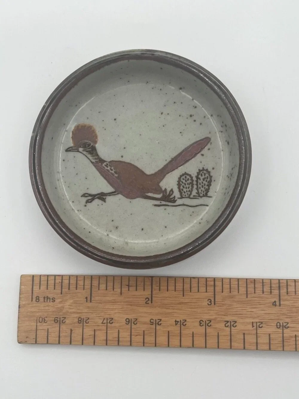 Vintage Otagiri Stoneware Ashtray/Coaster With Hand Painted Roadrunner & Cacti